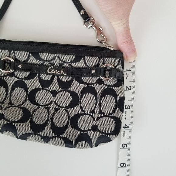 Coach Signature Logo Canvas Black/Grey Wristlet Purse Clutch - Picture 4 of 11